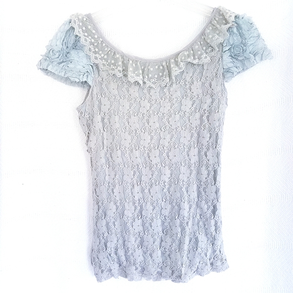 A'reve Gray Lace Top - Picture 2 of 8